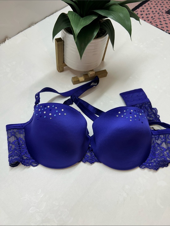 Cacique Other - Women's Royal Blue Push-Up Lace Bra with Rhinestone Detail